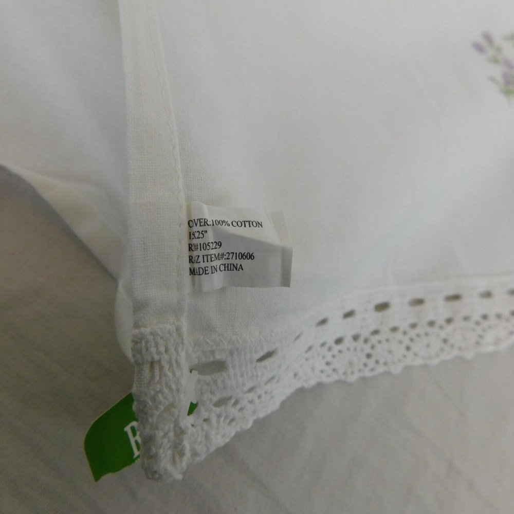 Embroidered Purple Flower Tablecloth Cover Dresser Scarf Raz Import Cotton 25x15 - Picture 6 of 7